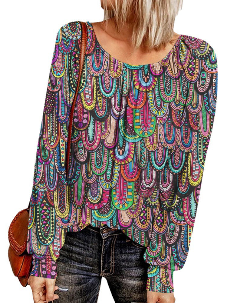 Damen Ethno-Print Oversize-Tunika mit Rundhalsausschnitt und langen Ballonärmeln Shop Nory