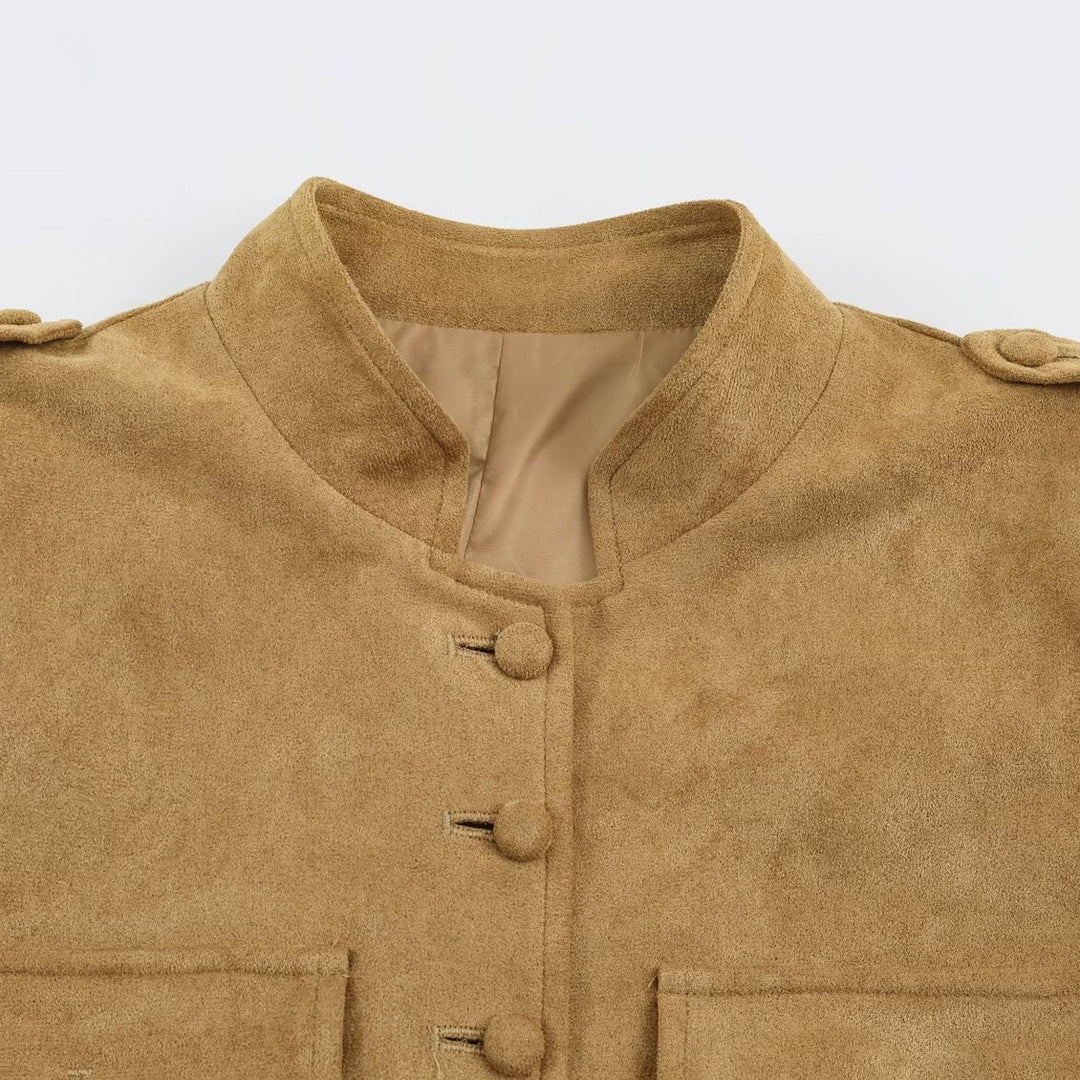 Damen Taillierte Veloursjacke im Fieldstil mit Stehkragen und Brustklappen Shop Nory