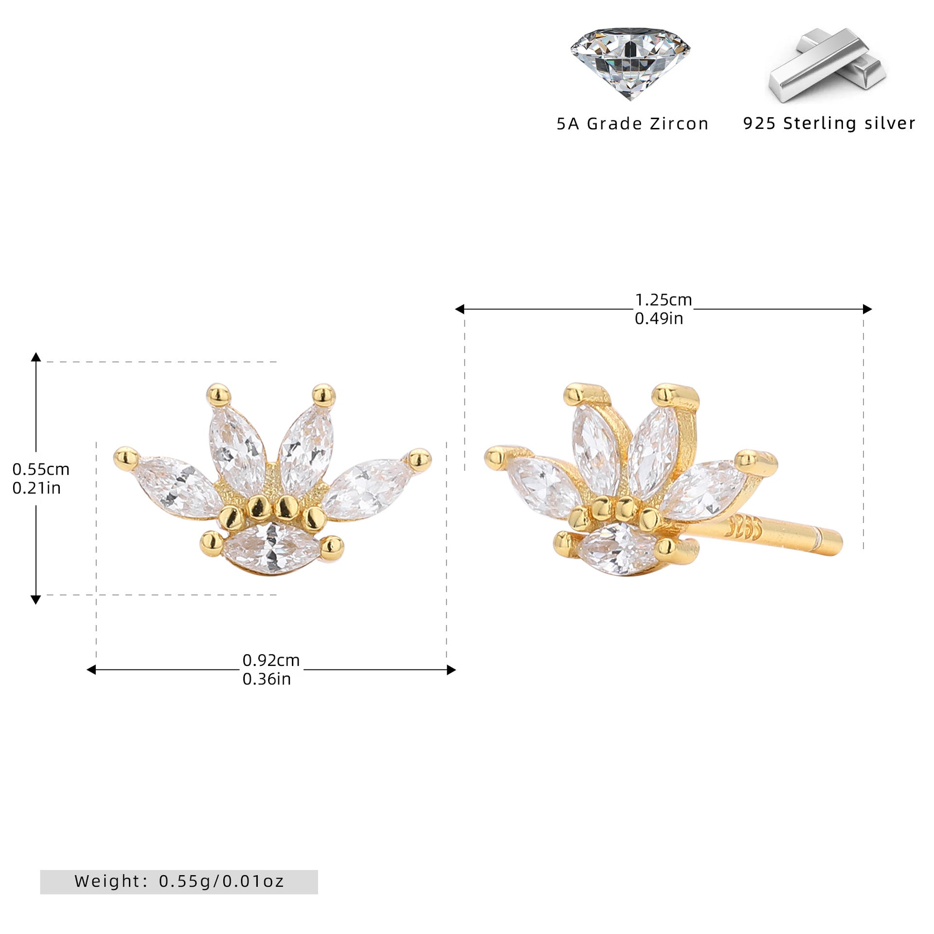 Damen Ohrstecker aus 925 Sterling Silber mit funkelndem Zirkon im floralen Design Shop Nory