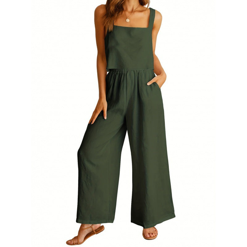 Damen lässiger Jumpsuit mit weitem Bein und praktischen Taschen Shopnory