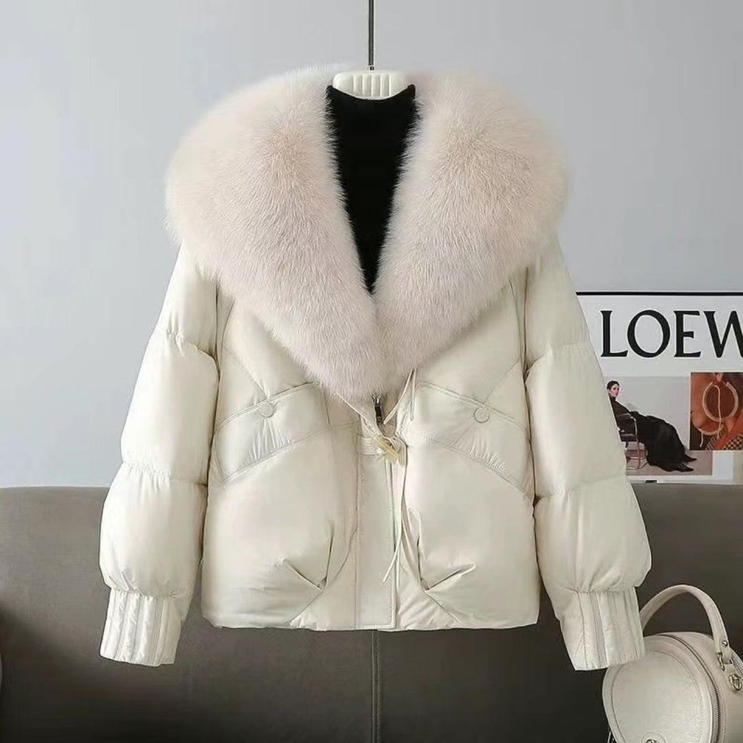 Damen nan kurze wattierte Steppjacke mit voluminösem Kunstfellkragen und Taillenzug Shop Nory