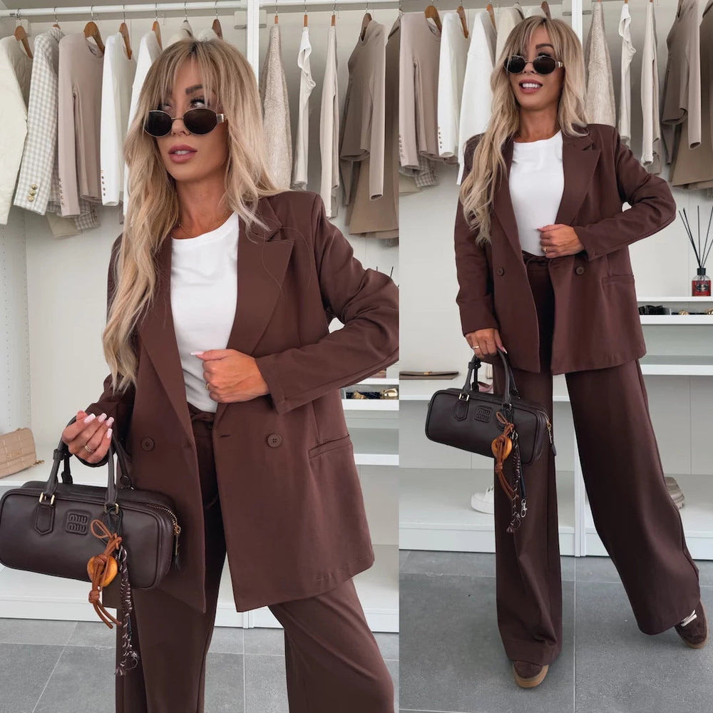 Damen eleganter und lässiger Hosenanzug mit weitem Bein und Blazer Shopnory