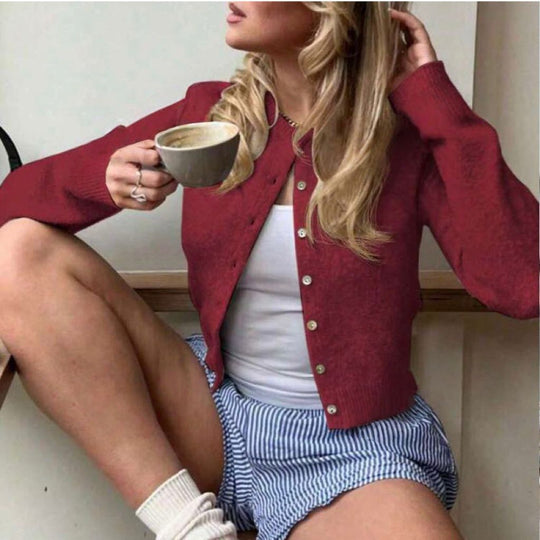 Damen Kurzgeschnittener Knopf-Cardigan im Cropped-Stil mit Rundhalsausschnitt Shop Nory