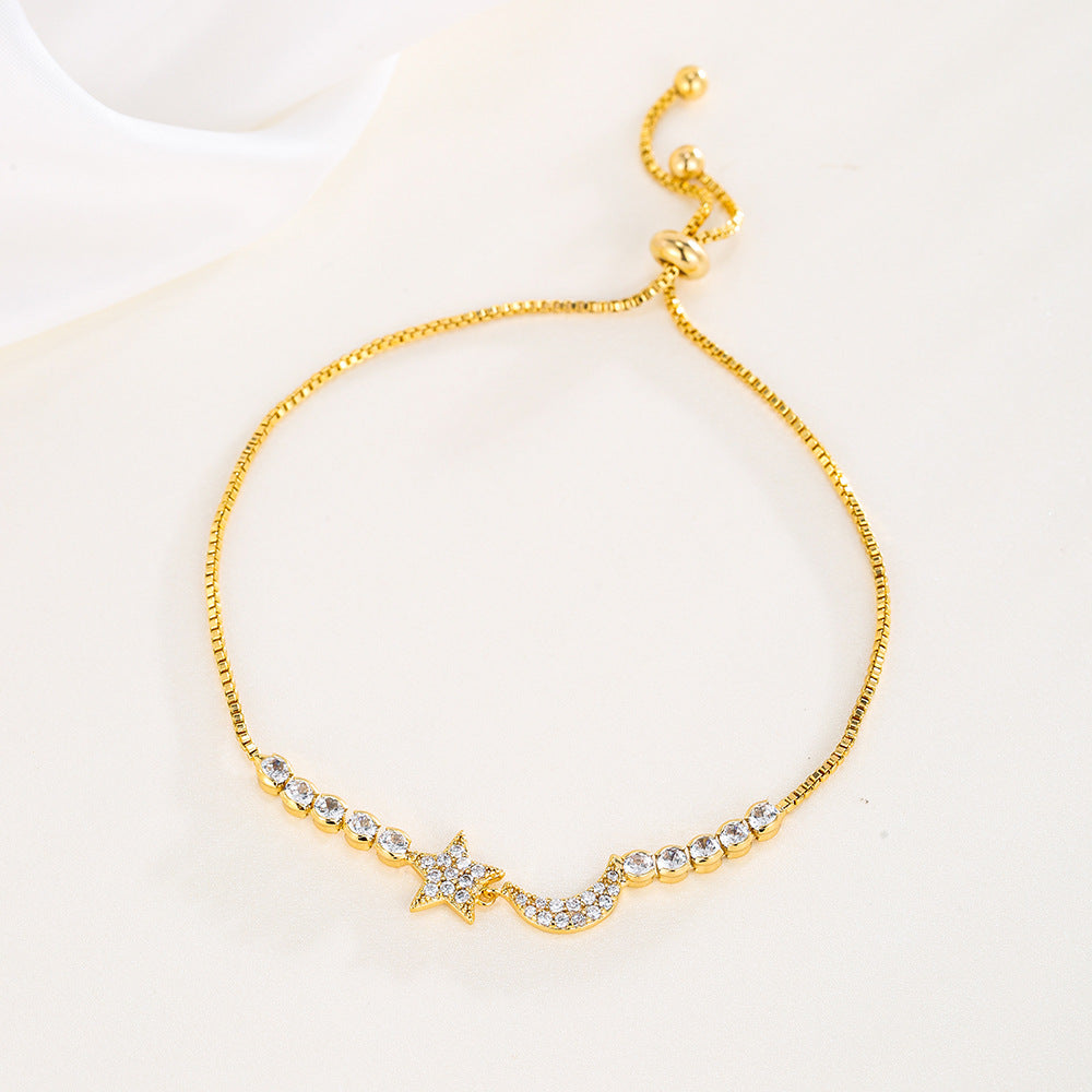 Verstellbares Armband mit Mond‑und‑Stern Anhänger und Zirkonia