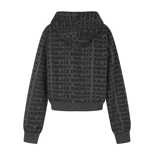 Damen kurze Zip-Kapuzenjacke mit Allover-Logoprint und elastischem Rippenbund Shop Nory