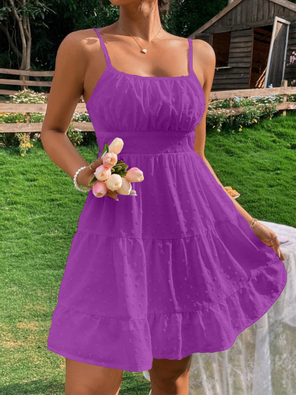 Damen Sommerkleid mit Rüschen und verstellbaren Spaghettiträgern