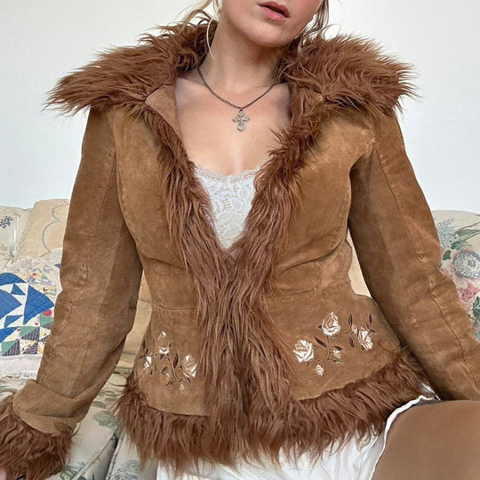 Damen nan bedruckte Bomberjacke mit Kapuze und Kunstfellkragen, elastischen Bündchen und durchgehendem Reißverschluss Shop Nory