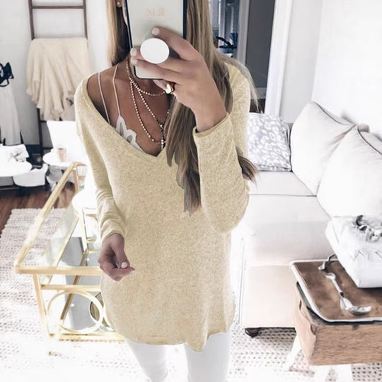 Damen feinstrick Tunika mit tiefem V-Ausschnitt und lässigem Oversized-Schnitt Shop Nory