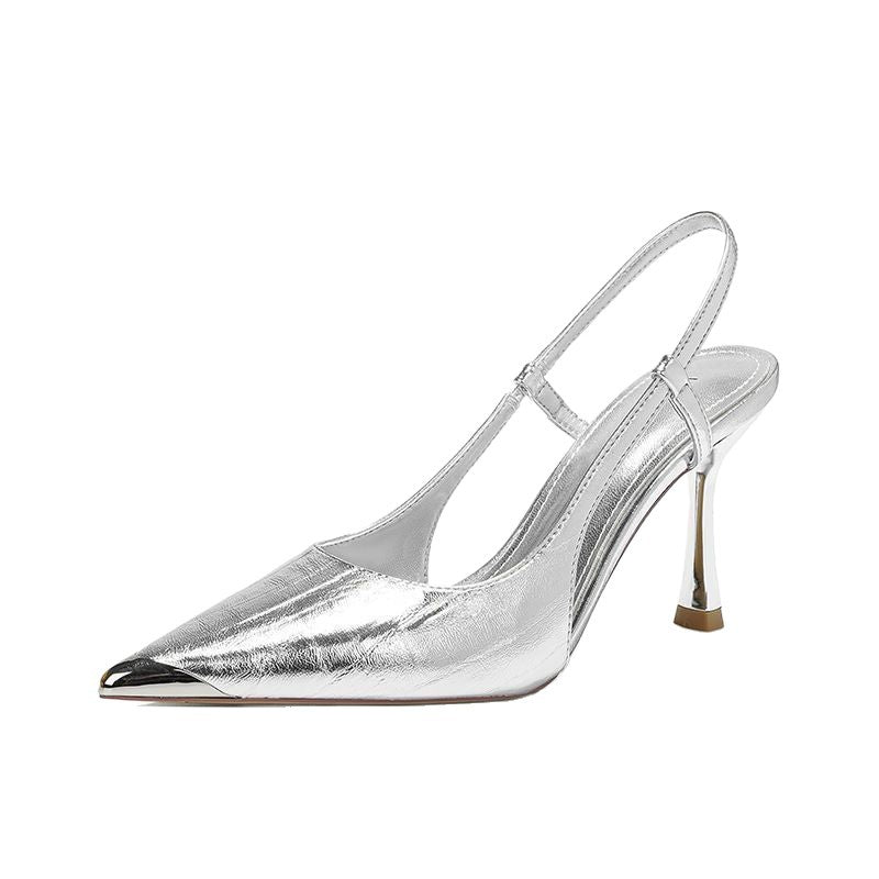 Damen elegante Slingback Pumps mit metallic glänzendem Obermaterial