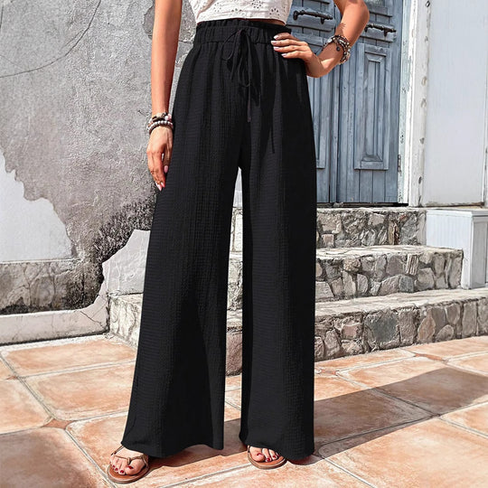 Damen Weite High‑Waist Palazzo‑Hose aus leichter Crinkle‑Qualität mit elastischem Bund und Kordelzug Shop Nory