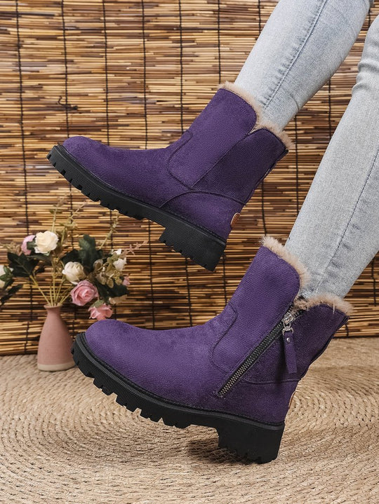 Damen Gefütterte Wildlederoptik Stiefeletten mit Teddyfutter, seitlichem Reißverschluss und profilierter Gummisohle Shop Nory