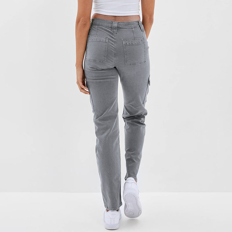 Damen Hochtaillierte Cargohose aus Denim mit geradem Bein und Mehrfachtaschen Shop Nory