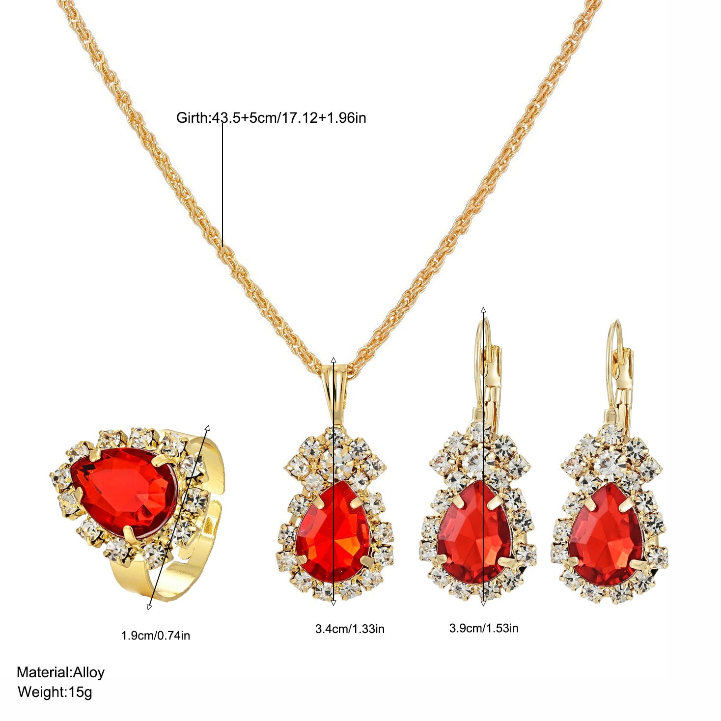 Damen Schmuckset mit funkelnden roten Steinen und eleganten goldenen Akzenten Shop Nory