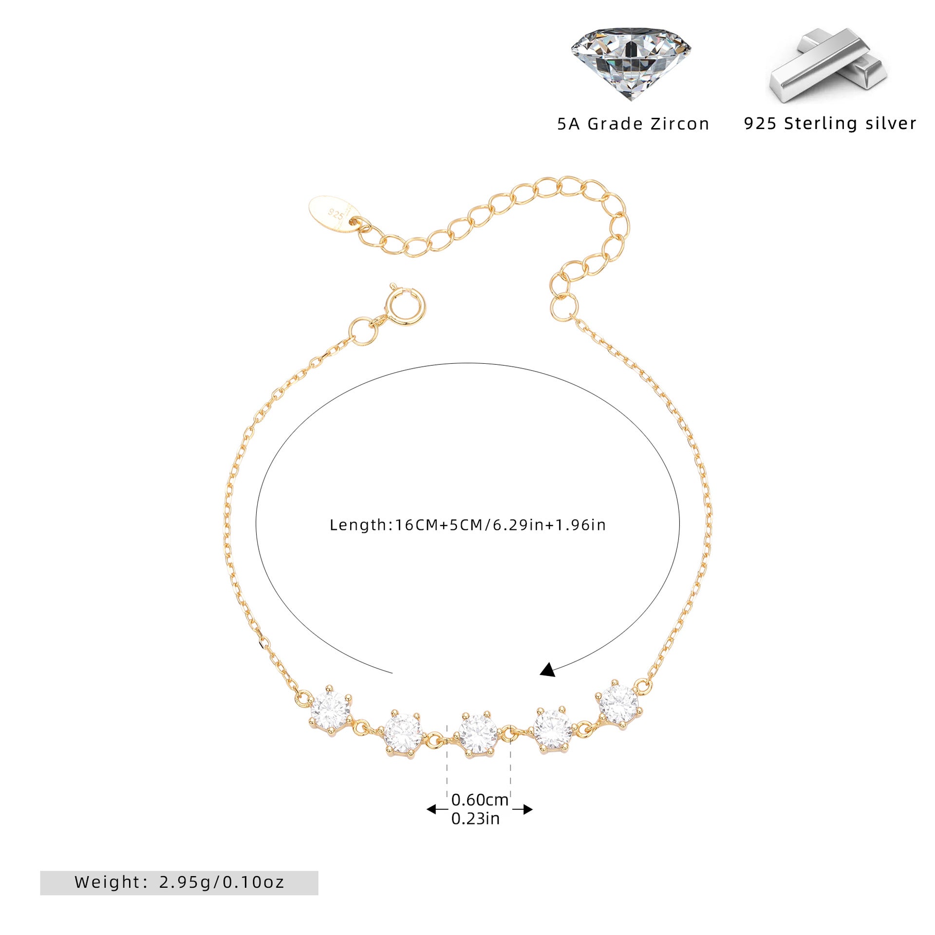 Damen Armband mit funkelnden 5A Zirkonsteinen aus hochwertigem 925 Sterling Silber Shop Nory