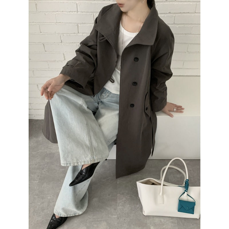 Damen Midilanger Trenchcoat mit hohem Stehkragen, Bindegürtel und lässiger Oversize-Silhouette Shop Nory
