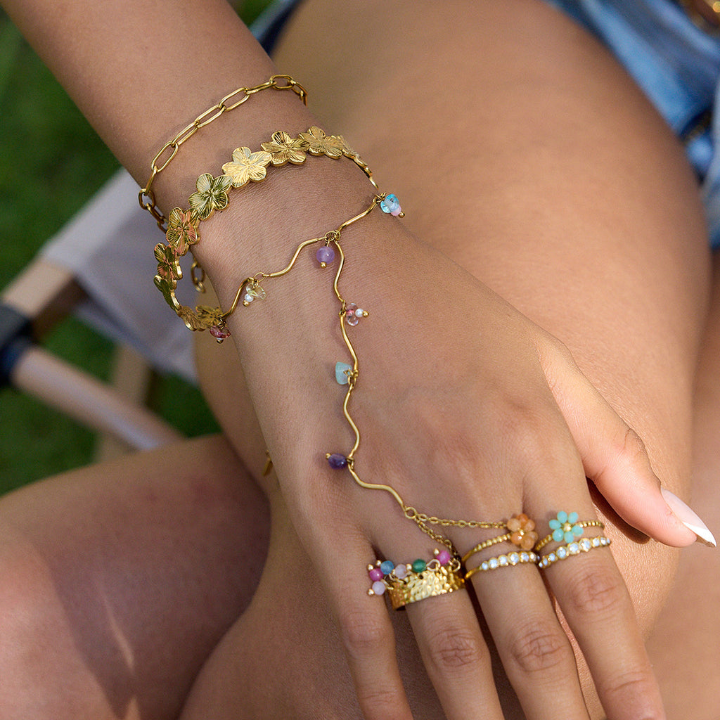 Damen Offenes Armband mit bunten Kristallverzierungen und hypoallergenem Edelstahl Shop Nory