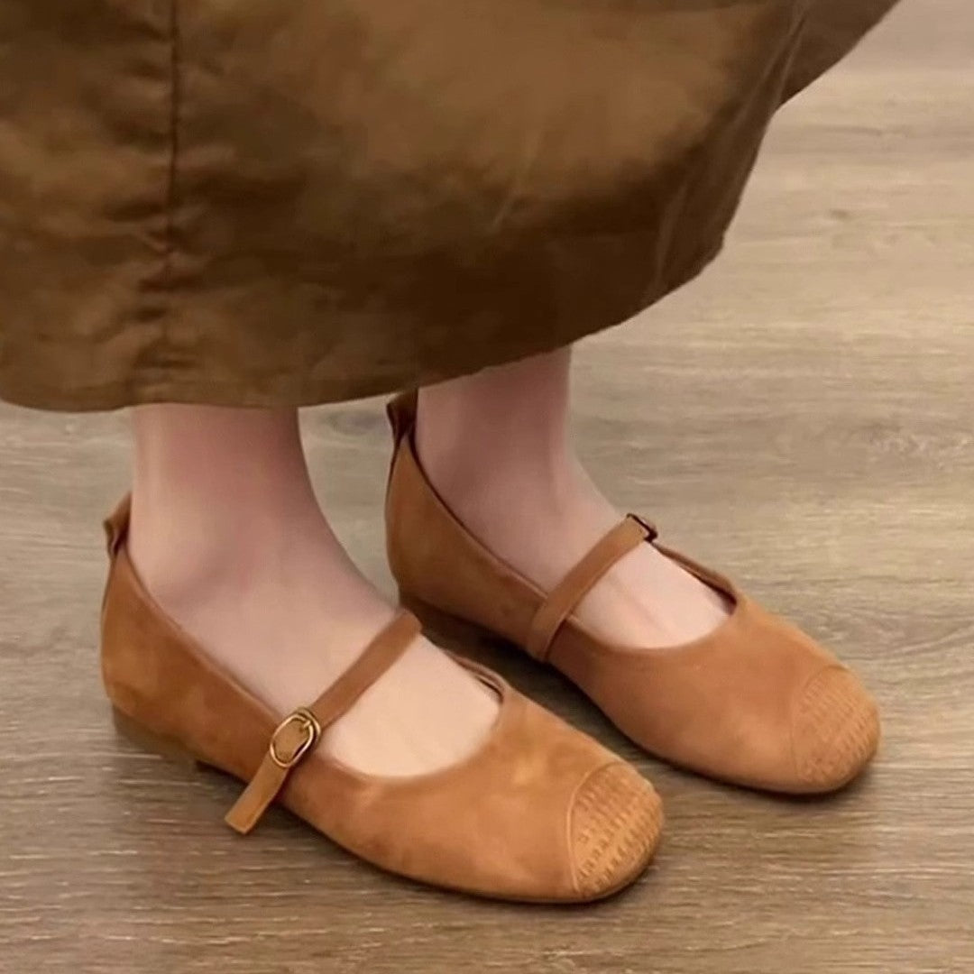 Damen bequeme Mary Jane Ballerinas mit ergonomischem Fußbett und dekorativen Schnallen Shopnory
