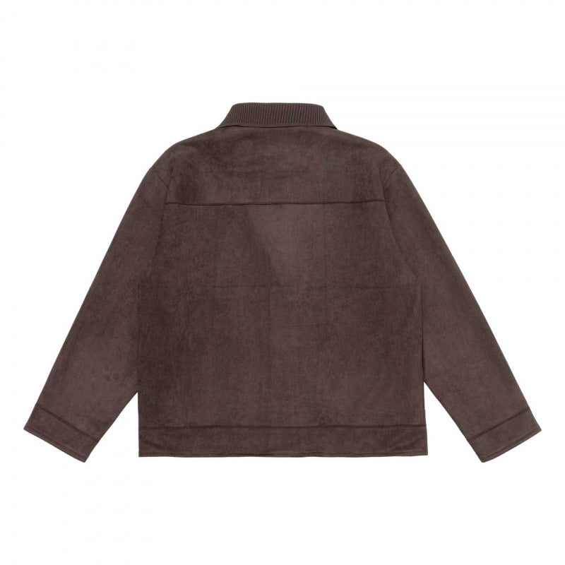Unisex Boxy-Übergangsjacke mit Veloursstruktur, Hemdkragen und diagonalen Eingrifftaschen Shop Nory