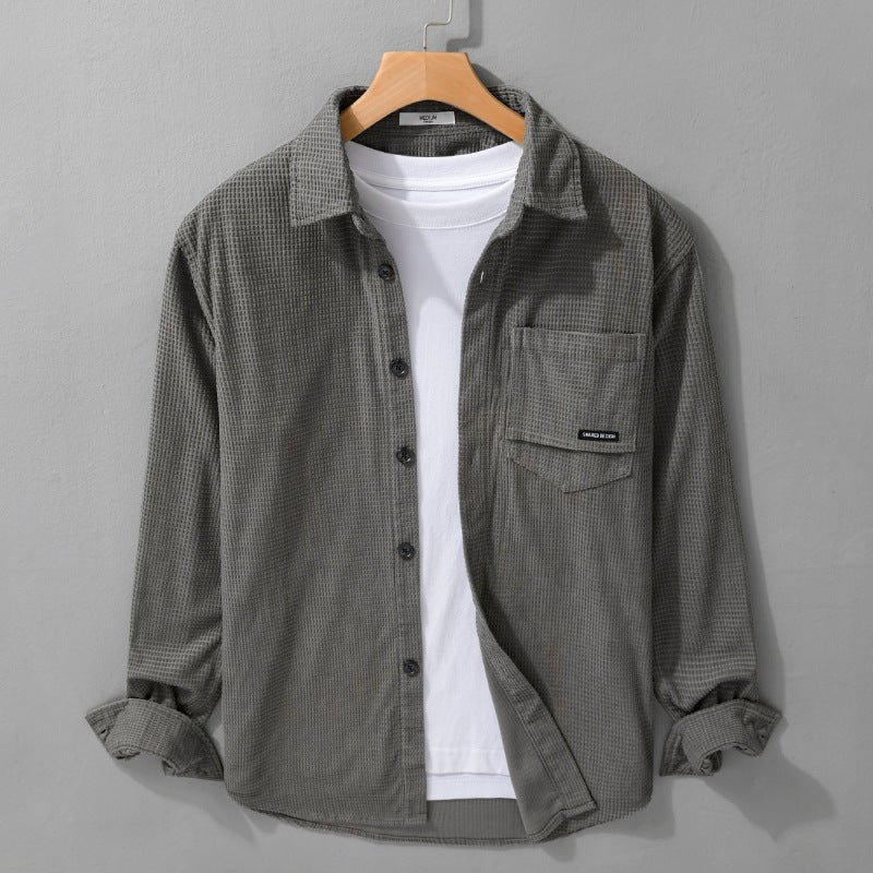 Herren Texturiertes Hemd-Overshirt mit Brusttasche, Knopfleiste und Waffelstruktur Shop Nory