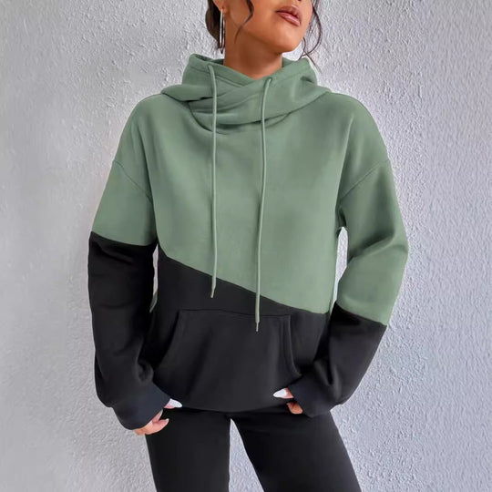 Damen lässiger Kapuzenpullover mit Farbblock-Design