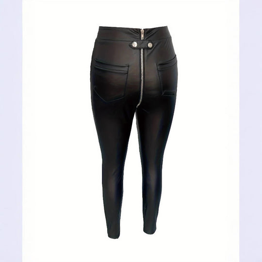 Damen Modische Kunstlederleggings mit Reißverschluss und Taillierung