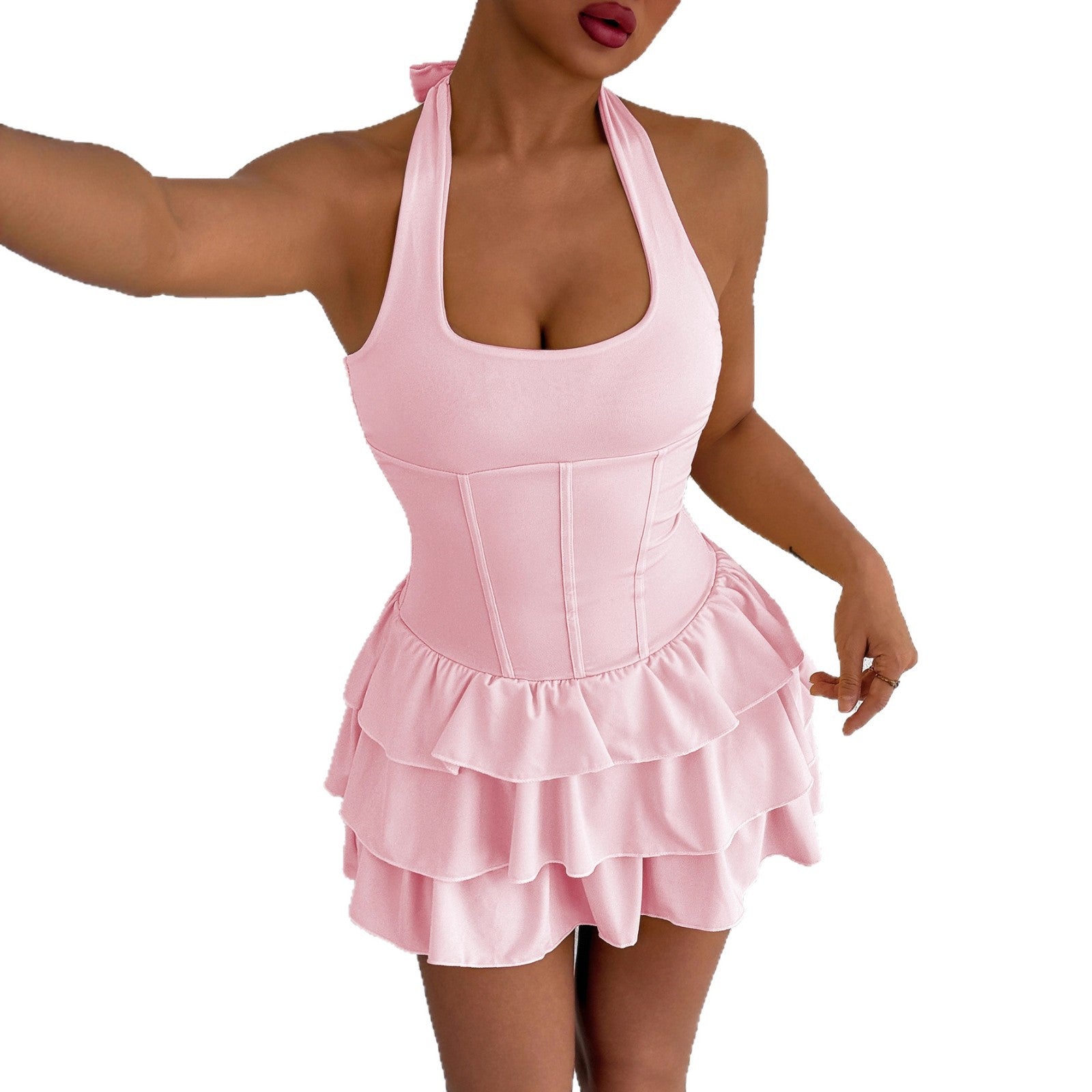 Damen Rüschenkleid mit trägerlosem Design und Figur formendem Schnitt
