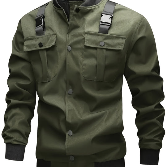 Herren Camouflage-Bomberjacke im Utility-Stil mit Brusttaschen, Schultergurten und Rippbündchen Shop Nory