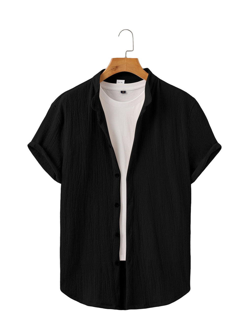 Herren nan leichtes Knitterstruktur-Überhemd mit umgeschlagenen Ärmeln entspannter Overshirt-Silhouette