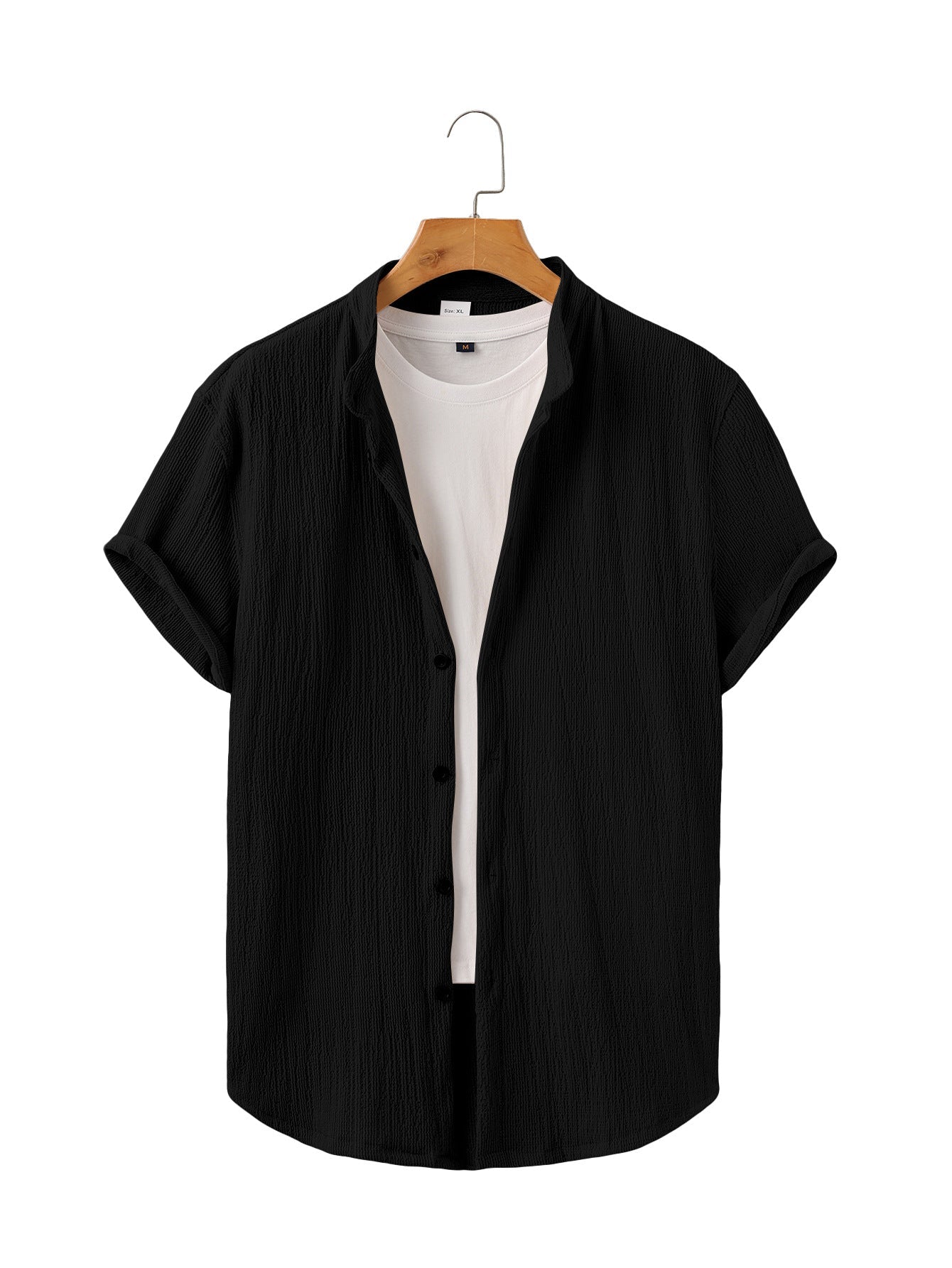 Herren nan leichtes Knitterstruktur-Überhemd mit umgeschlagenen Ärmeln entspannter Overshirt-Silhouette