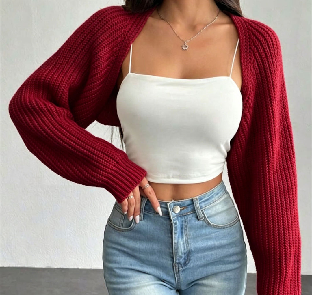 Damen Kurzbolero aus grobem Rippstrick mit Oversized-Ärmeln Shop Nory