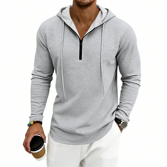 Herren Lässiges Waffelstruktur-Hoodie mit halbem Reißverschluss und Kapuze Shop Nory