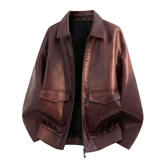 Herren Elegante Kunstleder-Bomberjacke Shop Nory