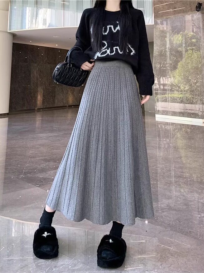Damen Plissierter Maxirock mit feinem Wellenmuster Shop Nory