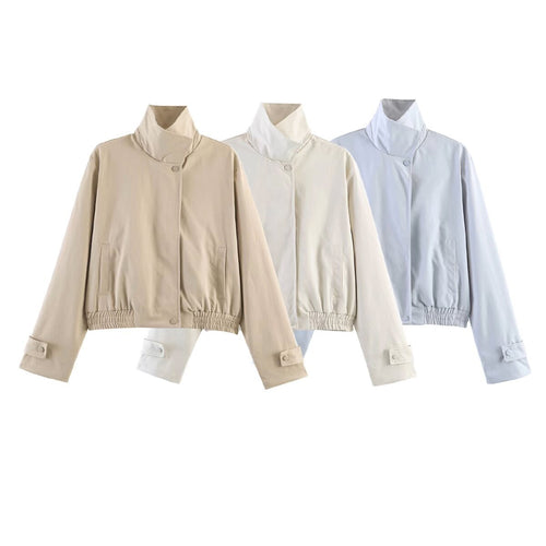 Damen Kurz geschnittene minimalistische Blousonjacke aus weichem Vegan‑Leder mit Umlegekragen und elastischem Saum Shop Nory