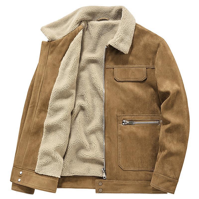 Herren Wildlederoptik-Jacke mit Teddyfutter, Kontrastnähten und Mehrfach-Taschen Shop Nory