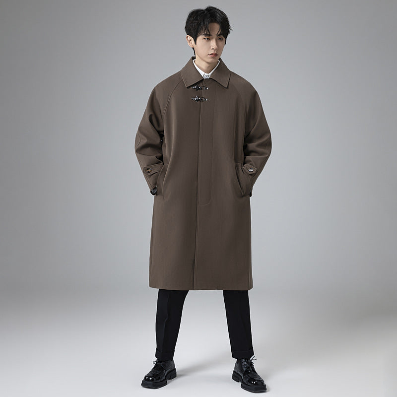 Herren Lang geschnittener Mantel im modernen Duffle‑Stil mit Knebelverschlüssen und gestreiftem Innenfutter Shop Nory