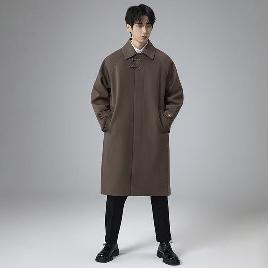 Herren Lang geschnittener Mantel im modernen Duffle‑Stil mit Knebelverschlüssen und gestreiftem Innenfutter Shop Nory