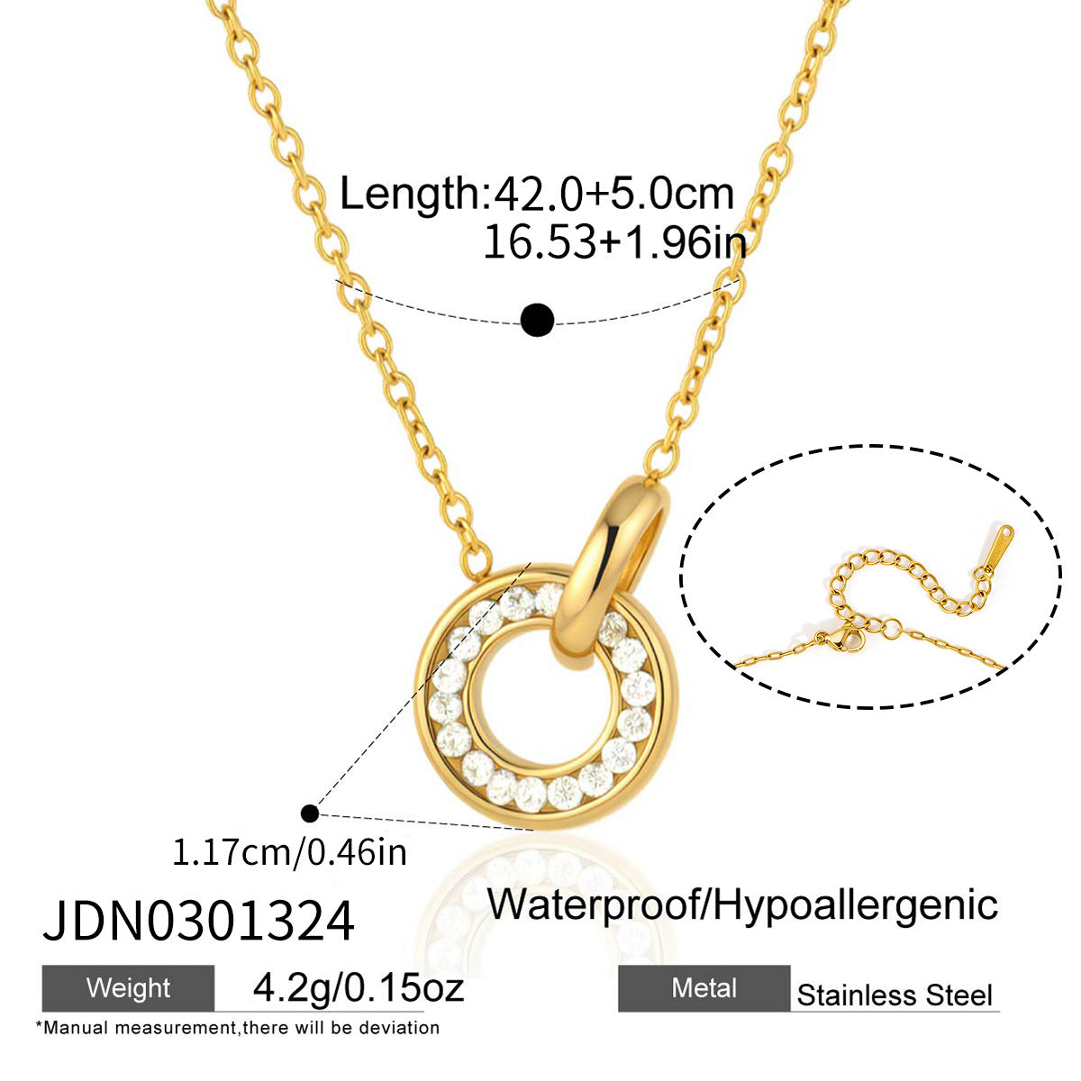 Damen Halskette mit funkelndem Zirkonia-Ring und längenverstellbarer Gliederkette Shop Nory