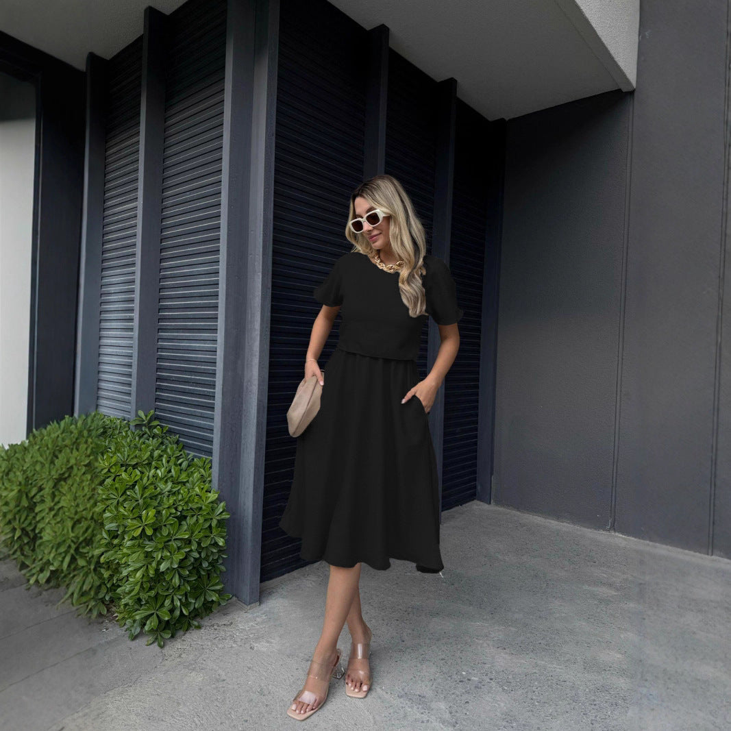 Damen Midi-Kleid mit weitem Schnitt und praktischen Taschen Shopnory