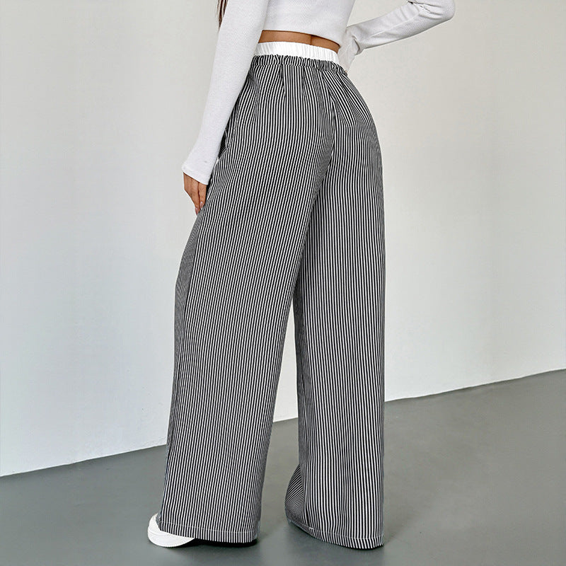 Damen Weite Streifen-Hose im Palazzo-Stil mit Smok-Taillenbund und Kordelzug Shop Nory