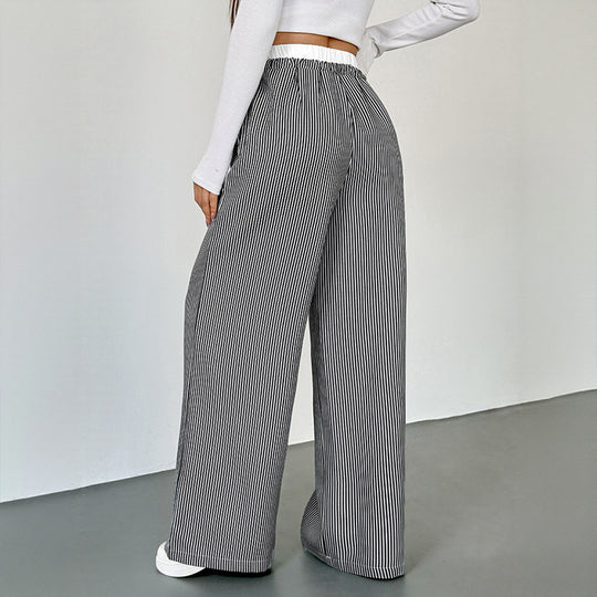 Damen Weite Streifen-Hose im Palazzo-Stil mit Smok-Taillenbund und Kordelzug Shop Nory