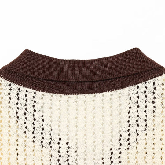 Damen Kurzarm-Polopullover aus Lochstrick mit offenem V-Ausschnitt Shop Nory