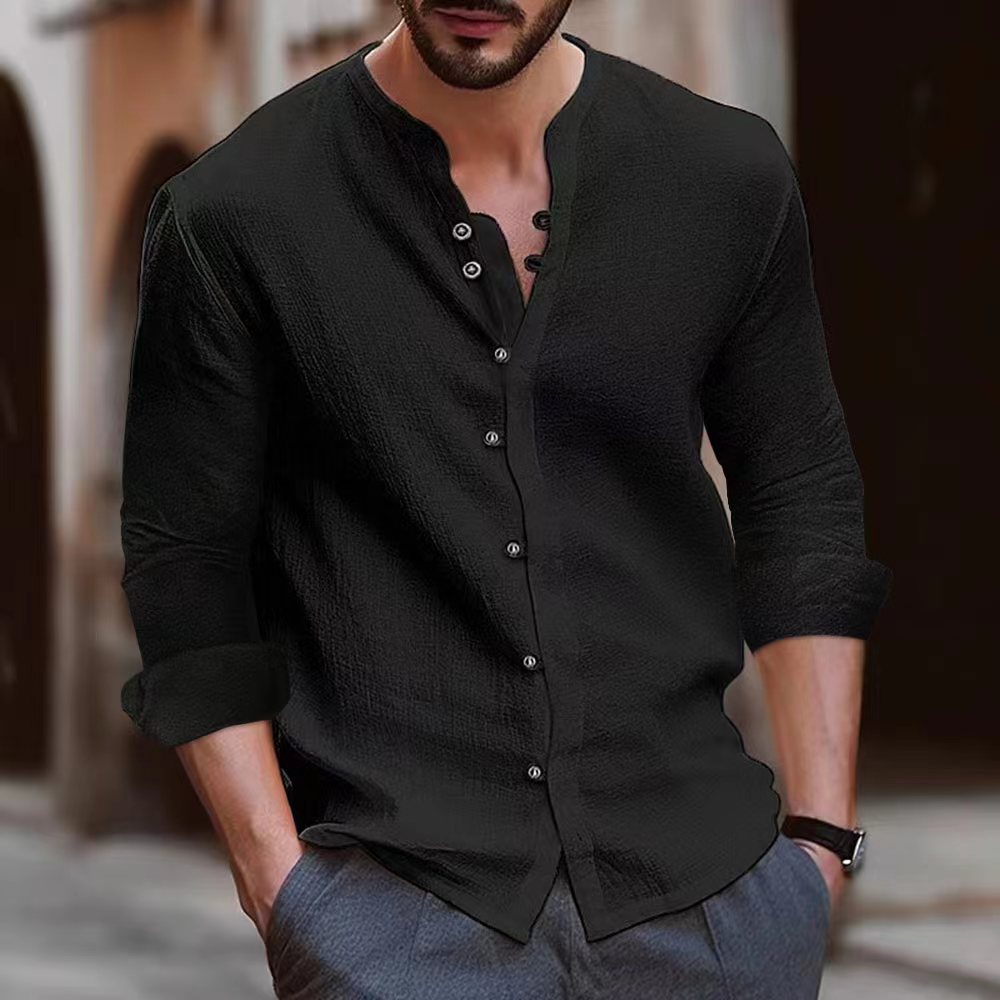 Herren Langarm-Henley-Hemd aus leichtem BaumwollgewShopnorye mit modischem Knopfdetail