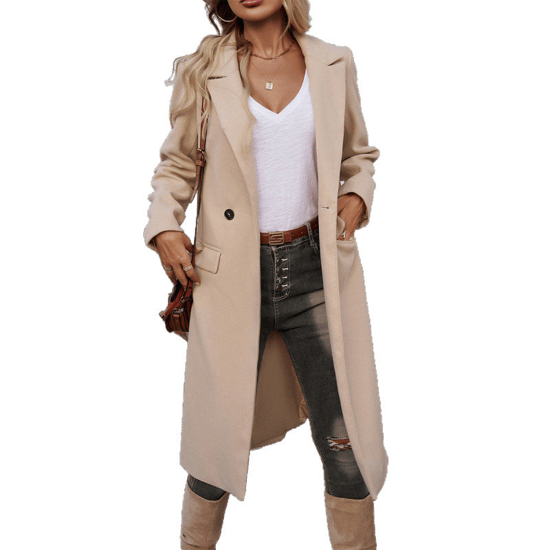 Damen Eleganter Wollmantel mit tailliertem Schnitt und Reverskragen Shop Nory