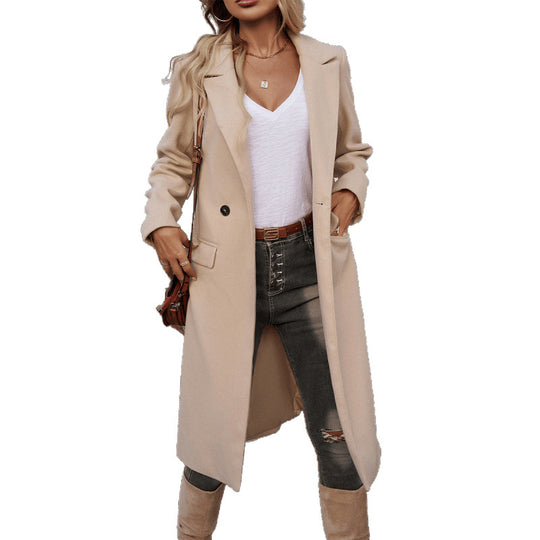 Damen Eleganter Wollmantel mit tailliertem Schnitt und Reverskragen Shop Nory