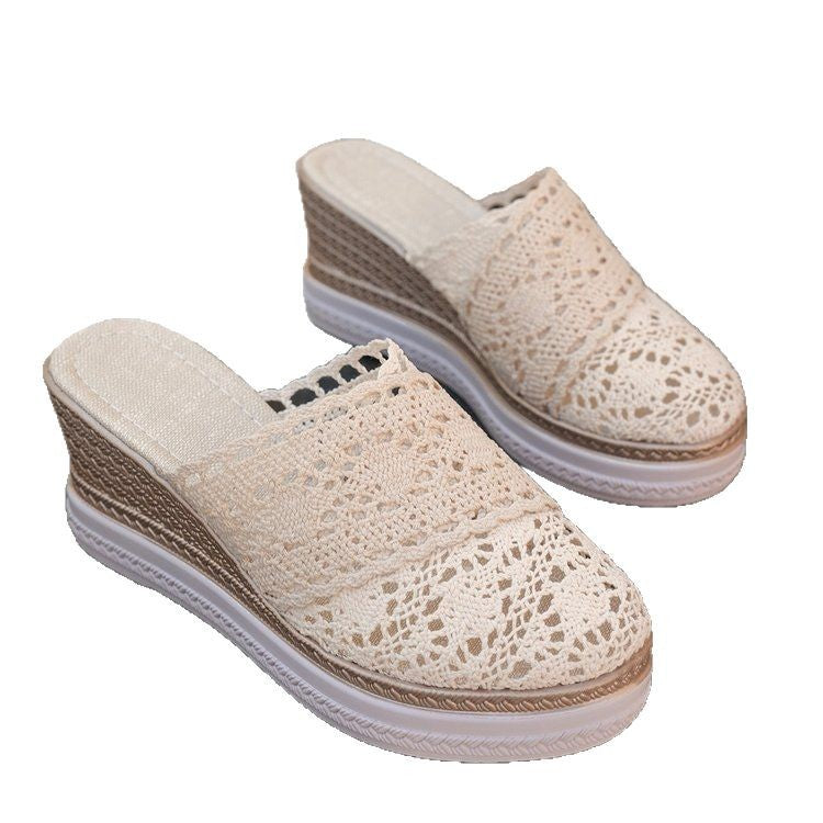 Damen nan gehäkelte Plateau-Slipper mit Jute-Details und Memory-Fußbett Shopnory
