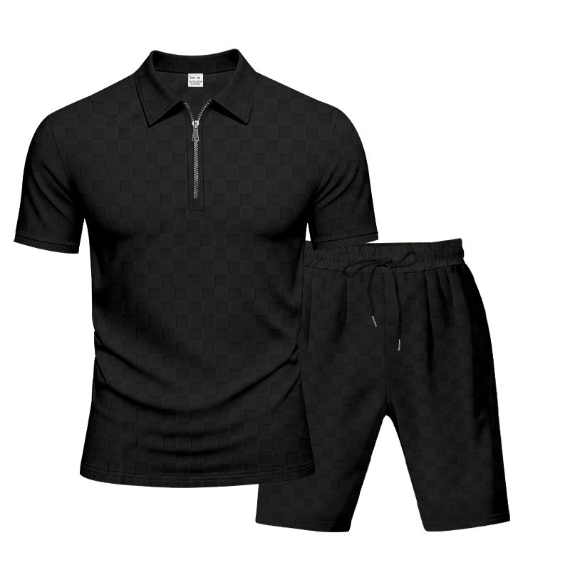 Herren sportliches Kurzarm-Oberteil mit Zipper und bequemen Shorts Shopnory