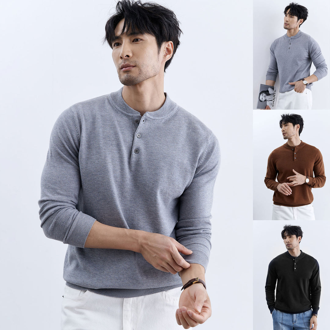 Herren Modischer Langarm-Henley-Pullover Shop Nory