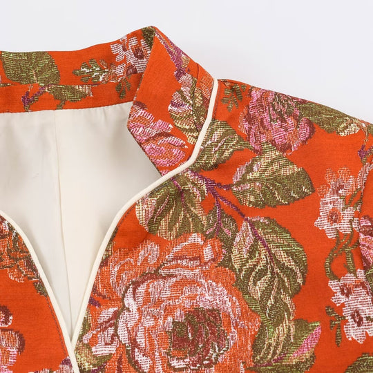 Damen Kurzblazer im Brokat-Jacquard mit Stehkragen und Paspelierung Shop Nory