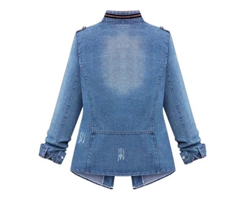 Damen Denim-Jacke mit praktischen aufgesetzten Taschen und Kordelzug